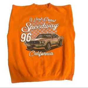 Vibrant Orange Crewneck Sweater with Classic Mustang Graphic California 1996